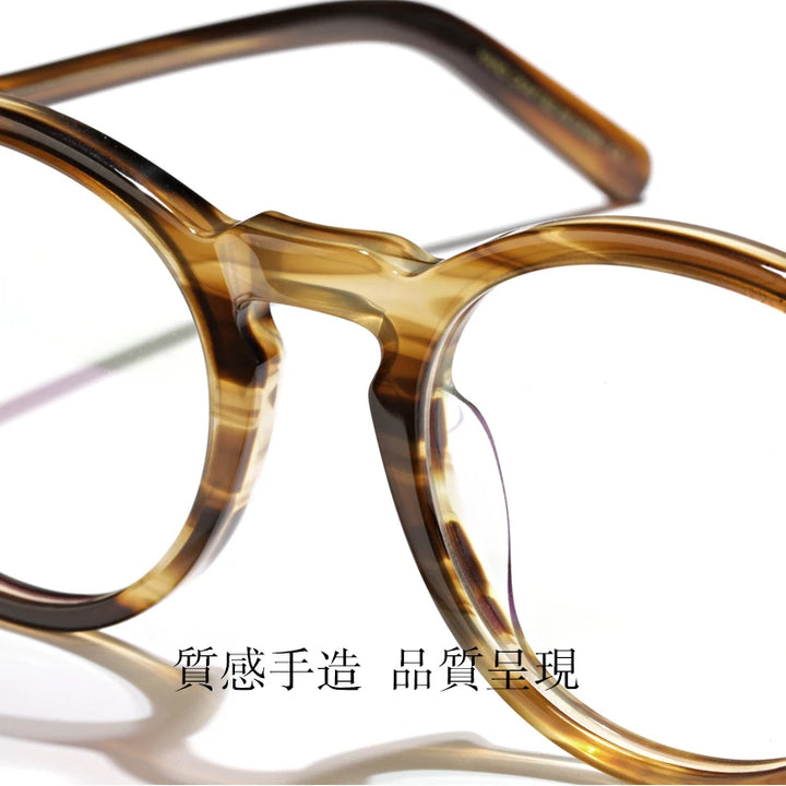 Hewei Unisex Full Rim Round Acetate Eyeglasses 5166 Full Rim Hewei