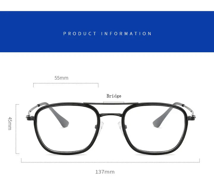 Handoer Women's Full Rim Square Double Bridge Tr 90 Alloy Eyeglasses 72624