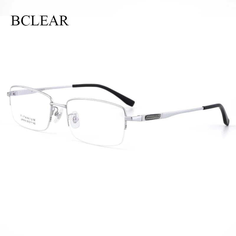 Bclear Men's Semi Rim Square Titanium Eyeglasses 47818 Semi Rim Bclear Silver
