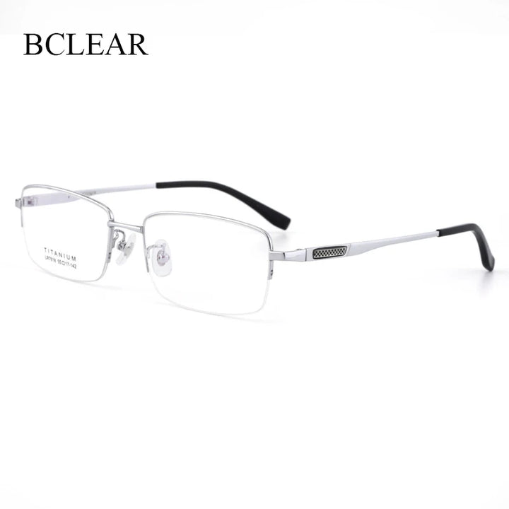 Bclear Men's Semi Rim Square Titanium Eyeglasses 47818 Semi Rim Bclear Silver