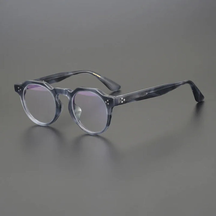 Hewei Unisex Full Rim Flat Top Round Acetate Eyeglasses 0008 Full Rim Hewei grey