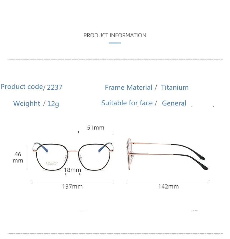 Kocolior Unisex Full Rim Polygon Titanium Alloy Eyeglasses 2237 Full Rim Kocolior