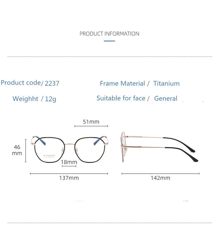 Kocolior Unisex Full Rim Polygon Titanium Alloy Eyeglasses 2237 Full Rim Kocolior