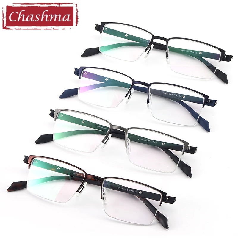 Chashma Ochki Women's Semi Rim Square Titanium Alloy Eyeglasses 49283 Semi Rim Chashma Ochki