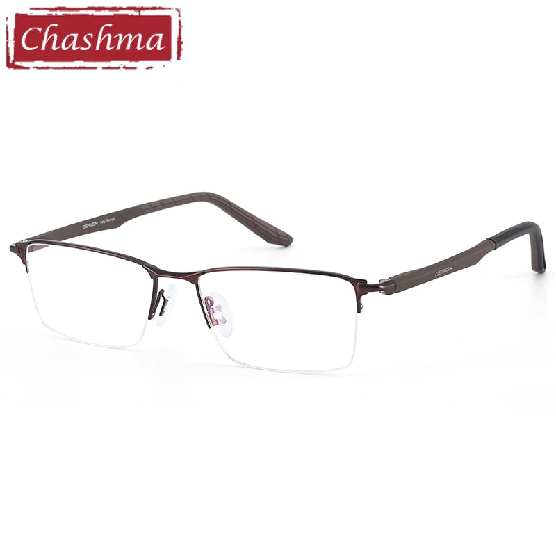 Chashma Ochki Men's Semi Rim Square Alloy Eyeglasses 49453 Semi Rim Chashma Ochki Brown