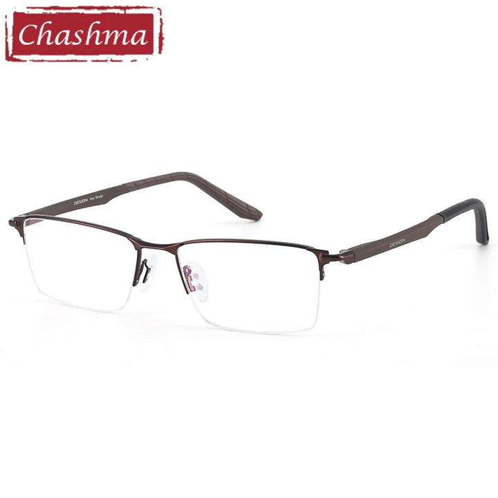 Chashma Ochki Men's Semi Rim Square Alloy Eyeglasses 49453 Semi Rim Chashma Ochki Brown