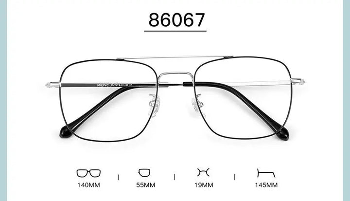 Handoer Unisex Full Rim Square Double Bridge Titanium Eyeglasses 86067