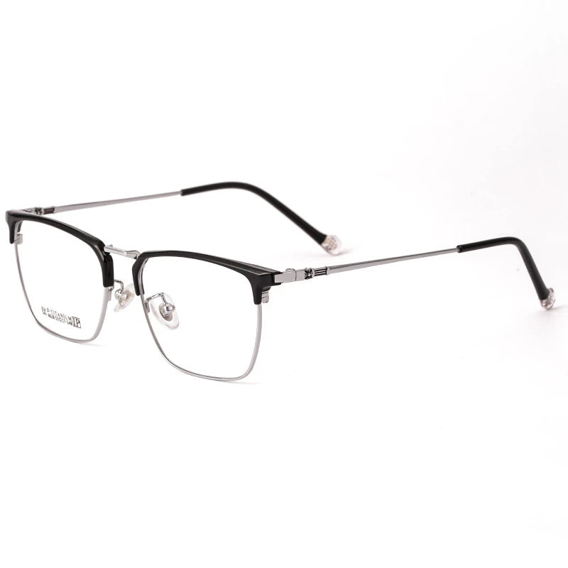 Kocolior Unisex Full Rim Square Acetate Titanium Eyeglasses 8628 Full Rim Kocolior Black Sliver
