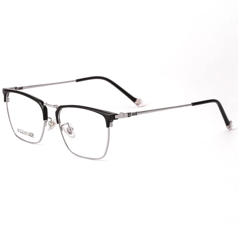 Kocolior Unisex Full Rim Square Acetate Titanium Eyeglasses 8628 Full Rim Kocolior Black Sliver  