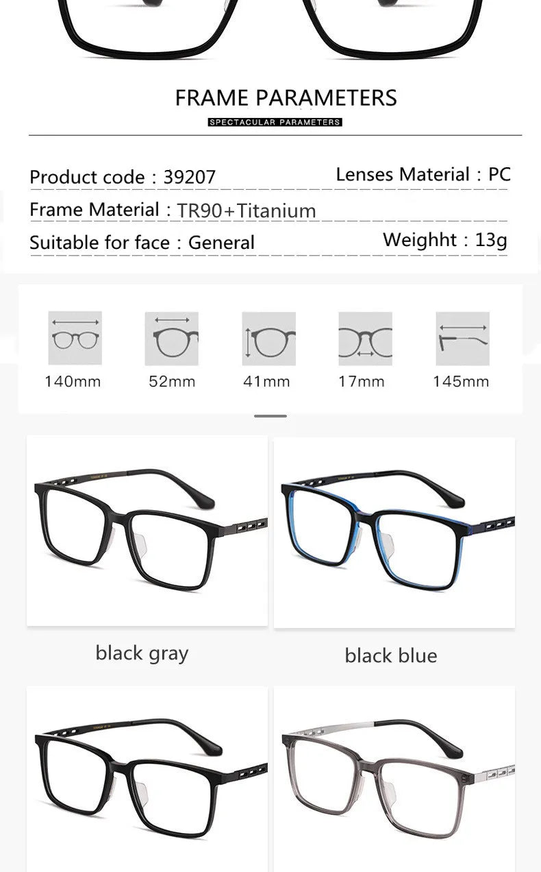 Kocolior Unisex Full Rim Square Tr 90 Titanium Alloy Eyeglasses F001 Full Rim Kocolior