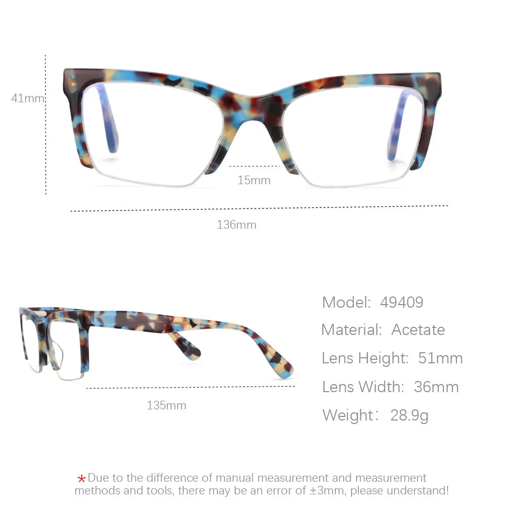 CCspace Women's Semi Rim Square Acetate Hyperopic Reading Glasses R49409 Reading Glasses CCspace