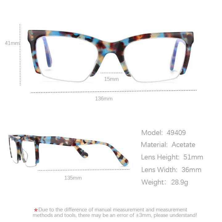 CCspace Women's Semi Rim Square Acetate Hyperopic Reading Glasses R49409 Reading Glasses CCspace