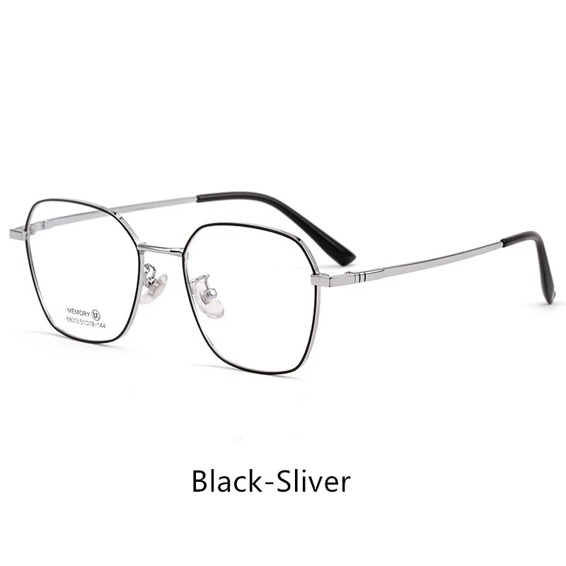 Kocolior Unisex Full Rim Polygon Round Titanium Eyeglasses 58007 Full Rim Kocolior Black-Sliver  