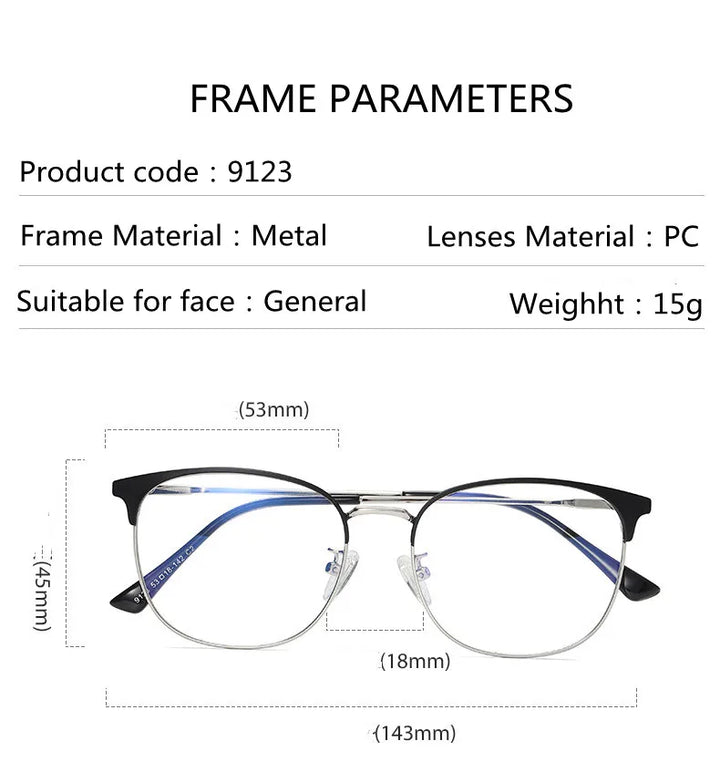Kocolior Unisex Full Rim Square Acetate Alloy Brow Line Eyeglasses 9123 Full Rim Kocolior