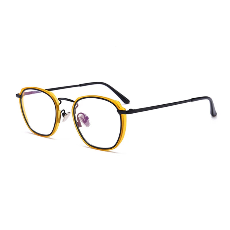 Aimee Unisex Full Rim Polygon Square Acetate Alloy Eyeglasses 54137 Full Rim Aimee Yellow