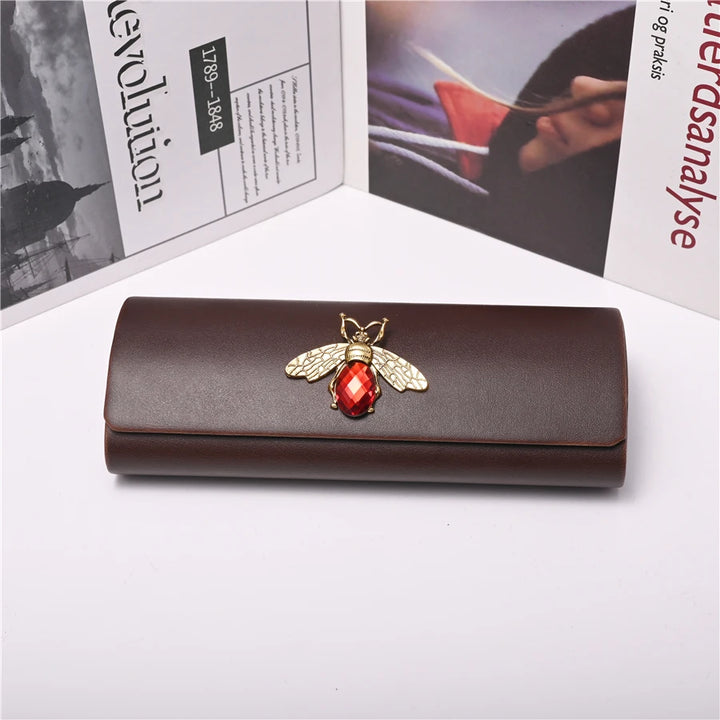 Cubojue Unisex Brown PU Leather Eyeglass Case Assorted Designs 1638 Case Cubojue Case red bee  