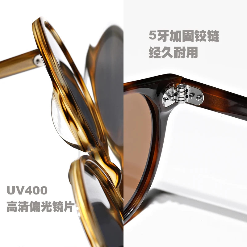 Hewei Unisex Full Rim Round Acetate Polarized Sunglasses 5186 Sunglasses Hewei   