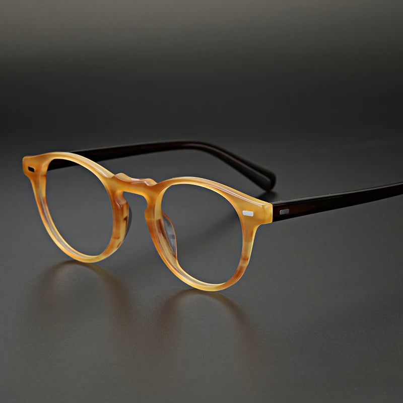 Hewei Unisex Full Rim Round Acetate Eyeglasses 0005 Full Rim Hewei yellow