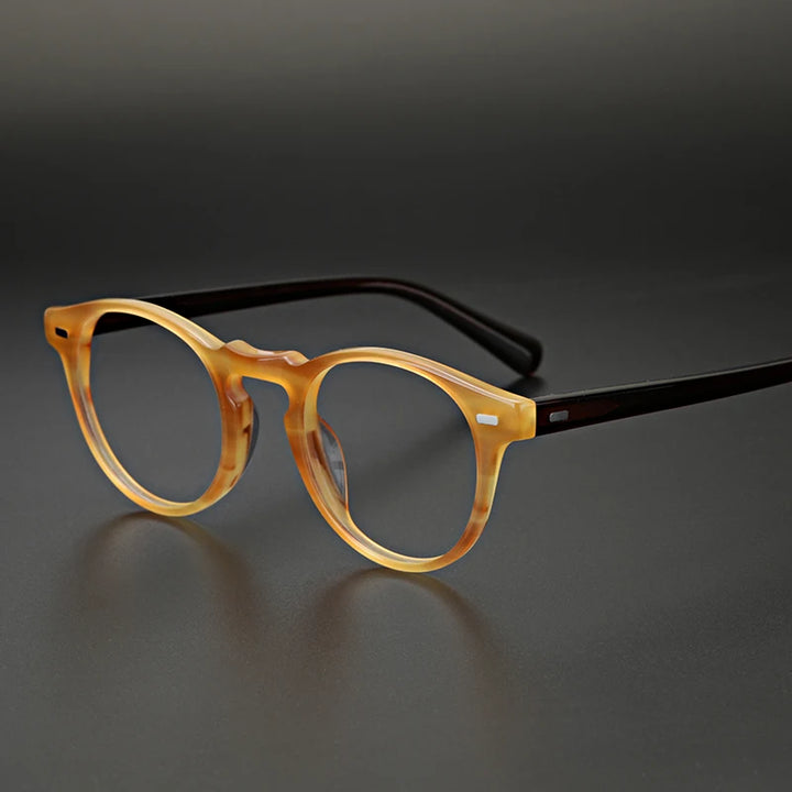 Hewei Unisex Full Rim Round Acetate Eyeglasses 0005 Full Rim Hewei yellow