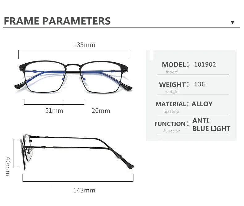 Kocolior Unisex Full Rim Square Alloy Hyperopic Reading Glasses 101902 Reading Glasses Kocolior