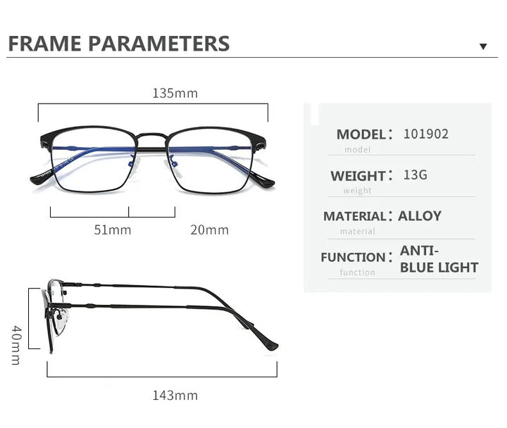 Kocolior Unisex Full Rim Square Alloy Hyperopic Reading Glasses 101902 Reading Glasses Kocolior
