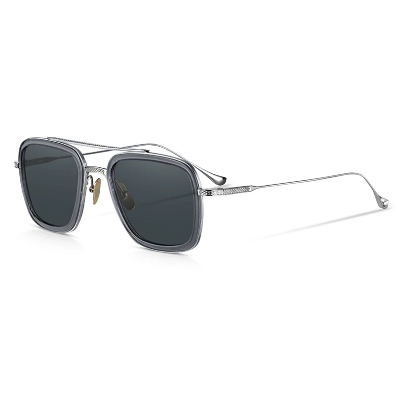 Hewei Unisex Full Rim Square Double Bridge Titanium Sunglasses S008 Sunglasses Hewei silvery vs dark gray Other 