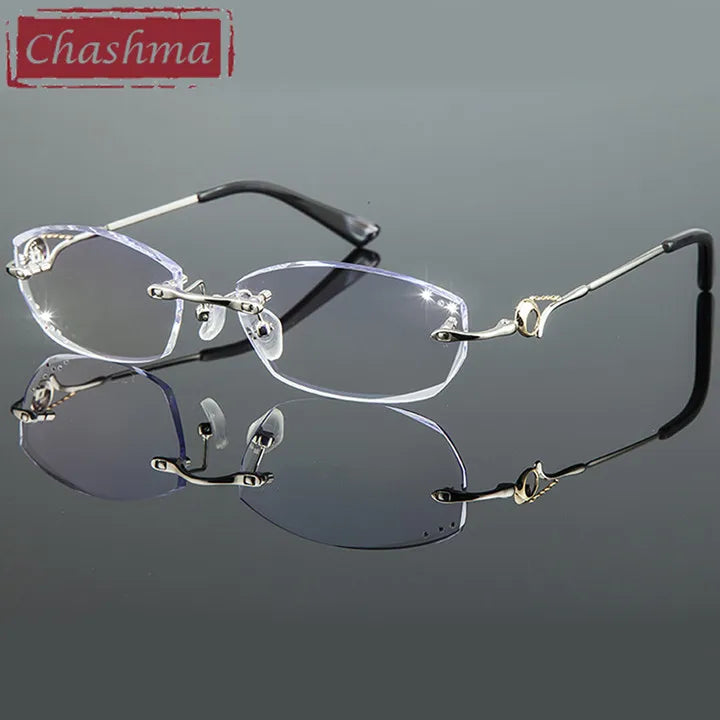 Chashma Women's Rimless Oval Titanium Diamond Cut Lens Eyeglasses 38007