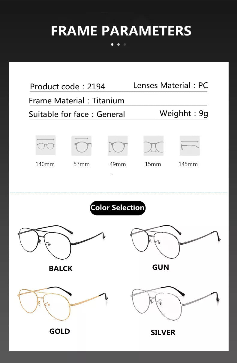 Kocolior Unisex Full Rim Large Oval Double Bridge Titanium Eyeglasses 2194 Full Rim Kocolior