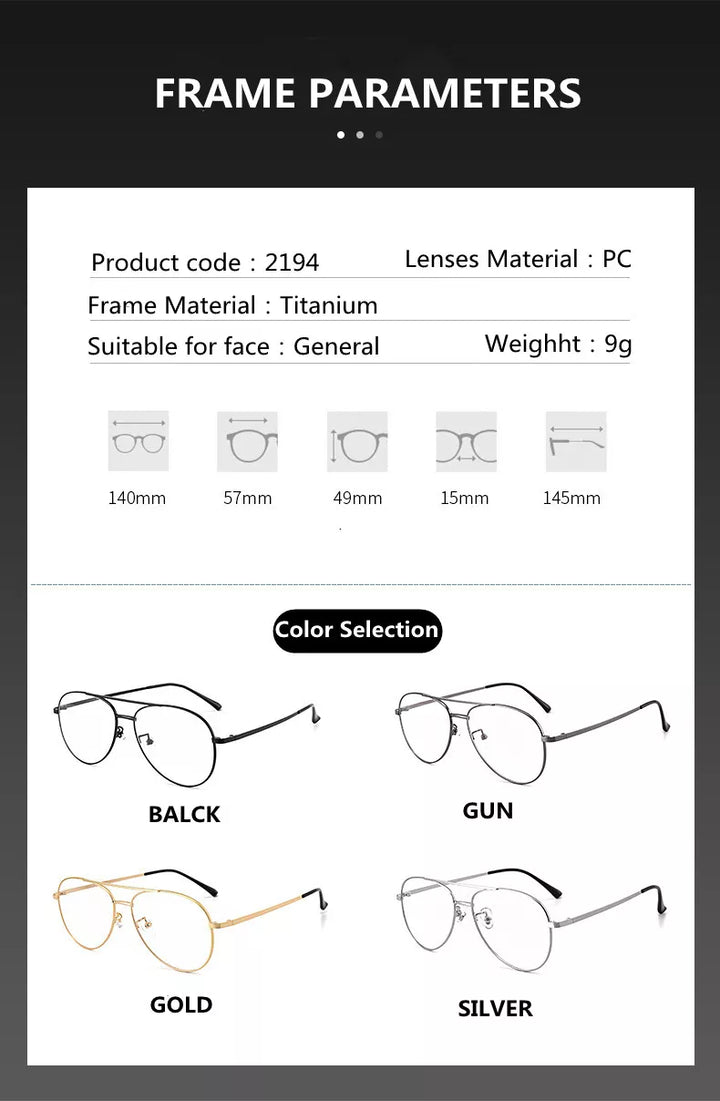 Kocolior Unisex Full Rim Large Oval Double Bridge Titanium Eyeglasses 2194 Full Rim Kocolior