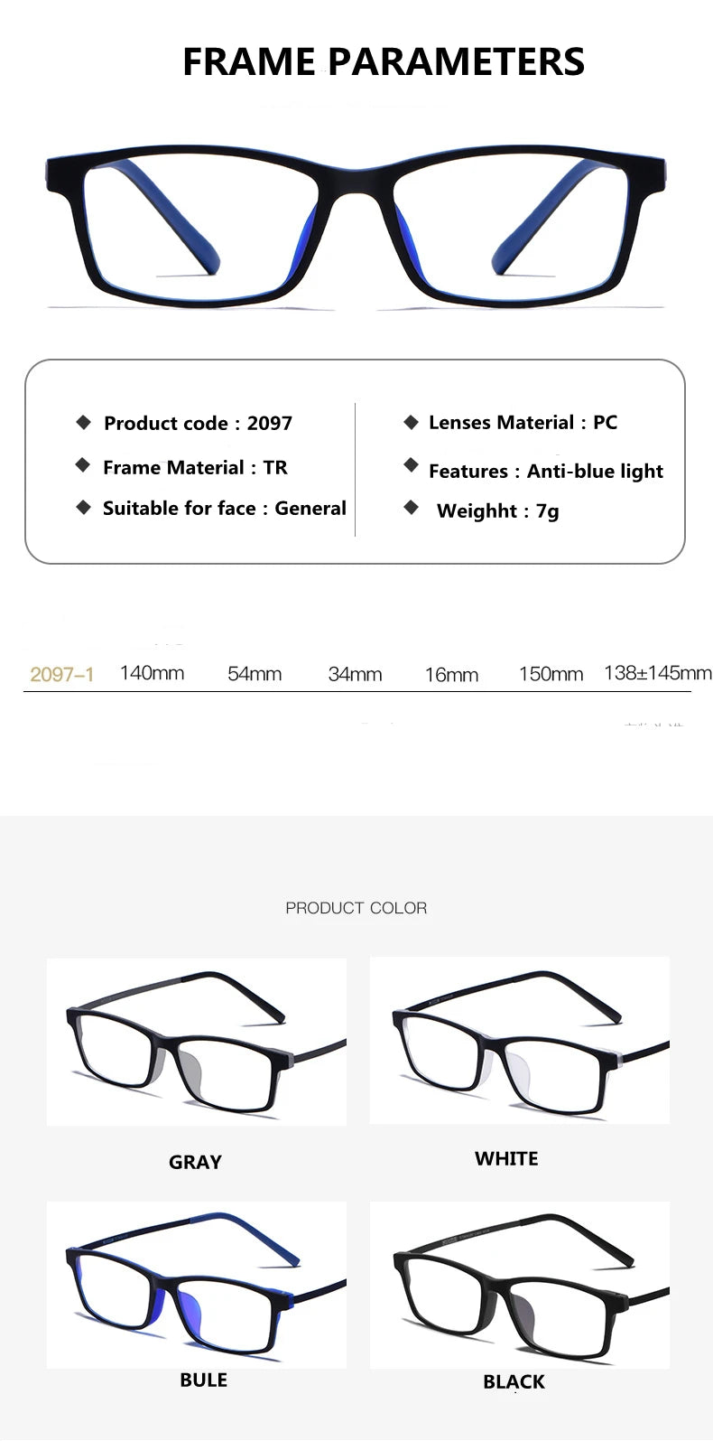 Kocolior Unisex Full Rim Square Titanium Eyeglasses 2097 Full Rim Kocolior