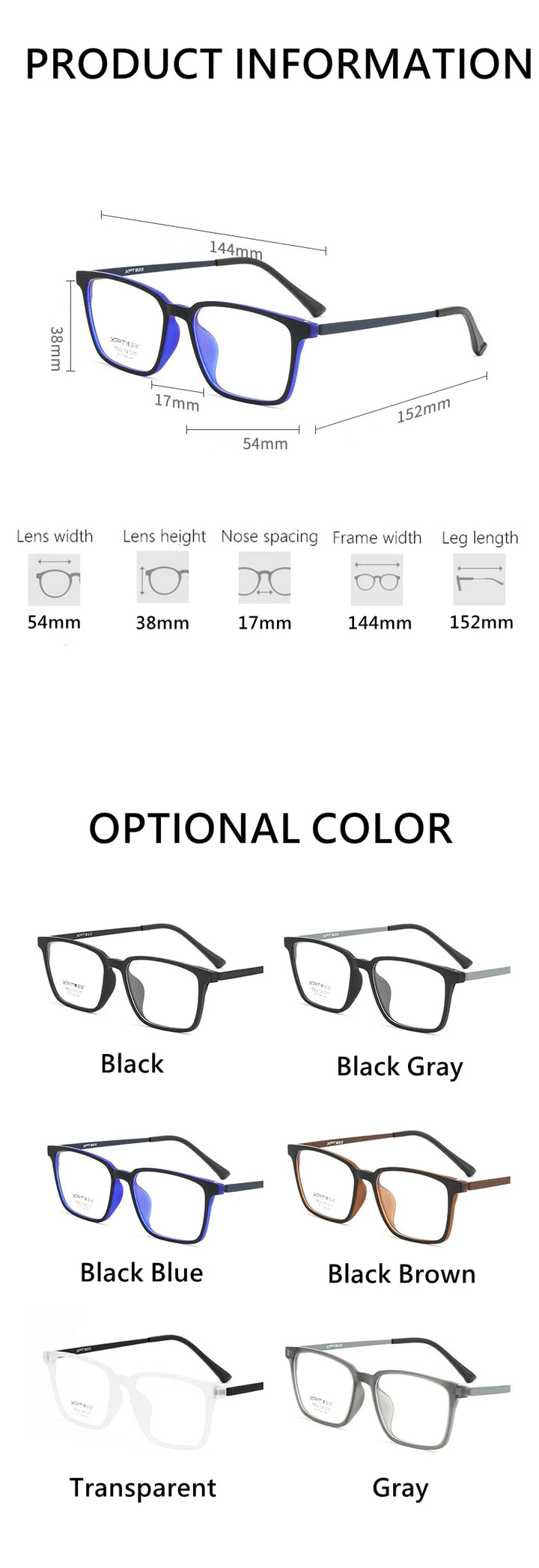 Kocolior Men's Full Rim Large Square Tr 90 Titanium Eyeglasses 9822 Full Rim Kocolior