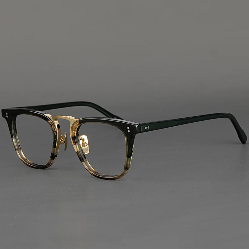 Hewei Unisex Full Rim Square Acetate Titanium Eyeglasses 0001 Full Rim Hewei black green  