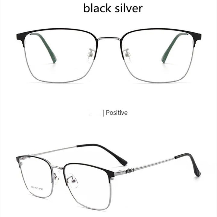 Kocolior Unisex Full Rim Large Square Alloy Hyperopic Reading Glasses 38001 Reading Glasses Kocolior Black Silver +25