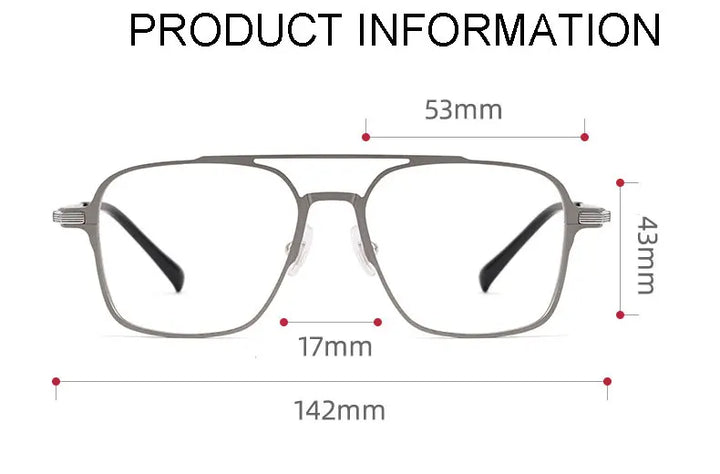 Handoer Unisex Full Rim Square Double Bridge Al Mg Alloy Eyeglasses 85053