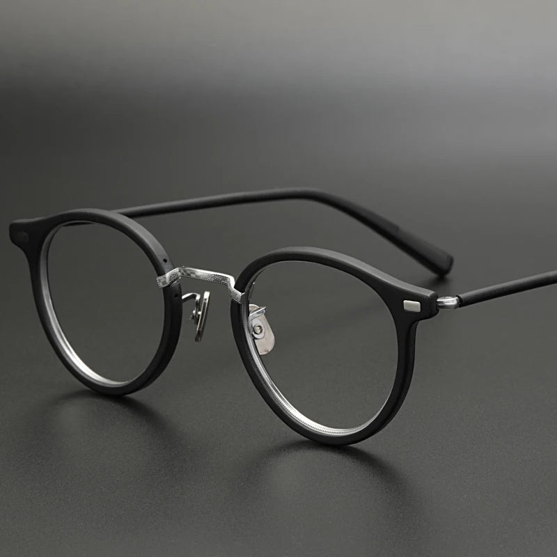 Hewei Unisex Full Rim Round Titanium Acetate Eyeglasses 0004 Full Rim Hewei black  