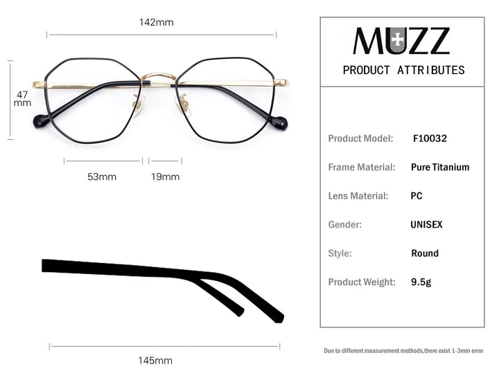 Muzz Unisex Full Rim Flat Top Polygon Titanium Eyeglasses 817321