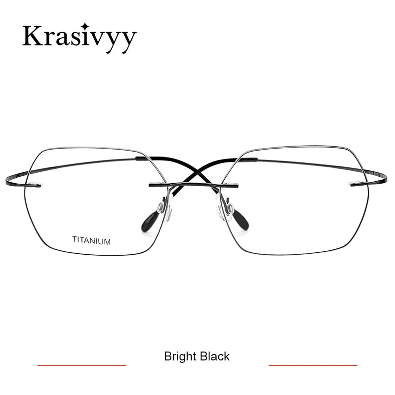 Krasivyy Unisex Rimless Polygon Square Titanium Eyeglasses 96018 Rimless Krasivyy Bright Black