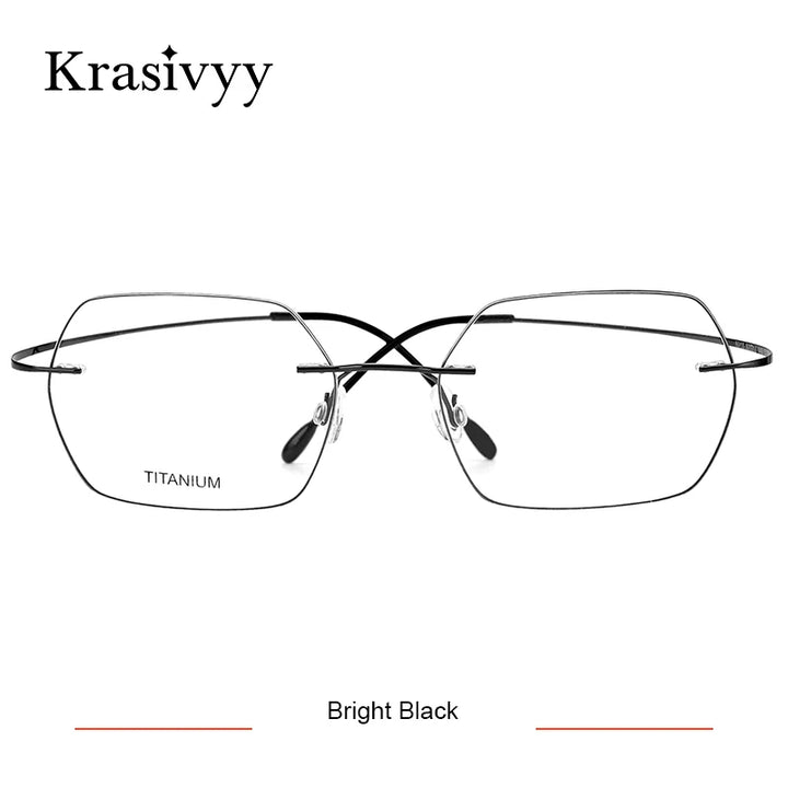 Krasivyy Unisex Rimless Polygon Square Titanium Eyeglasses 96018 Rimless Krasivyy Bright Black