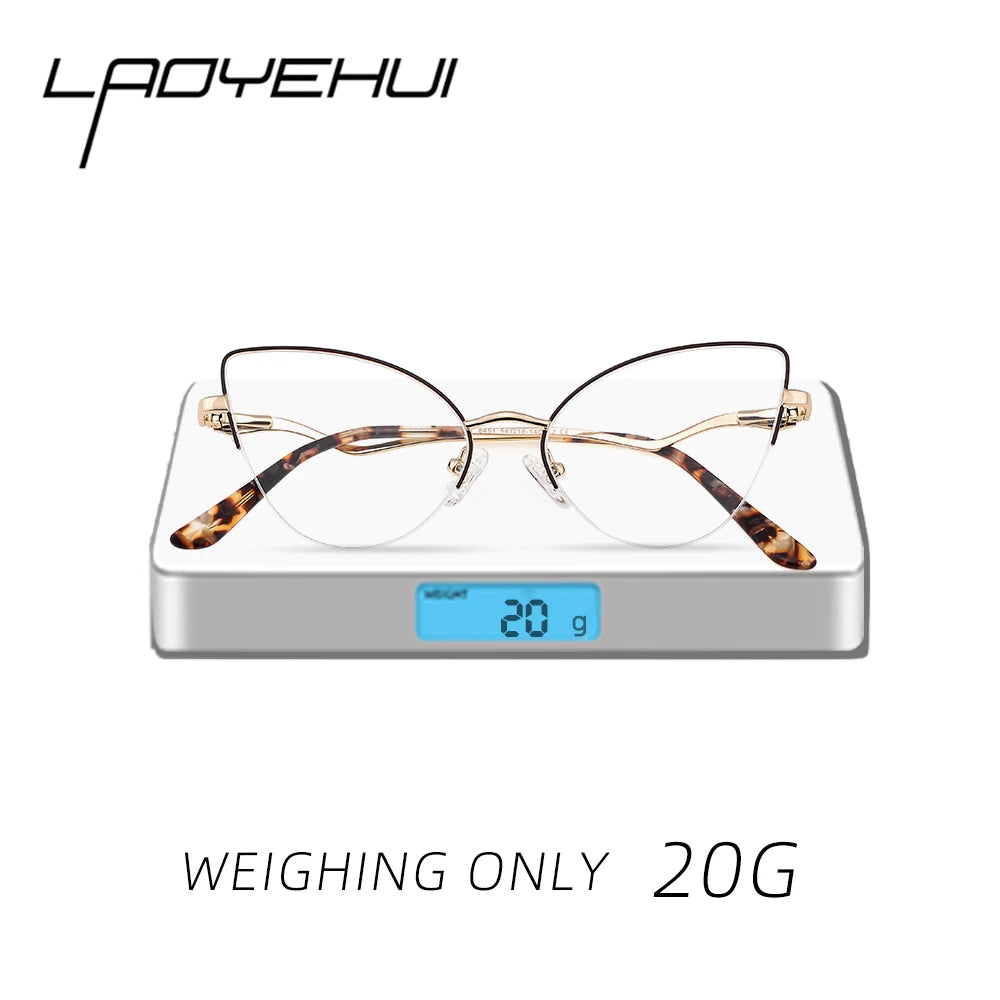 Laoyehui Women's Semi Rim Oval Cat Eye Alloy Reading Glasses 8451 Reading Glasses Laoyehui