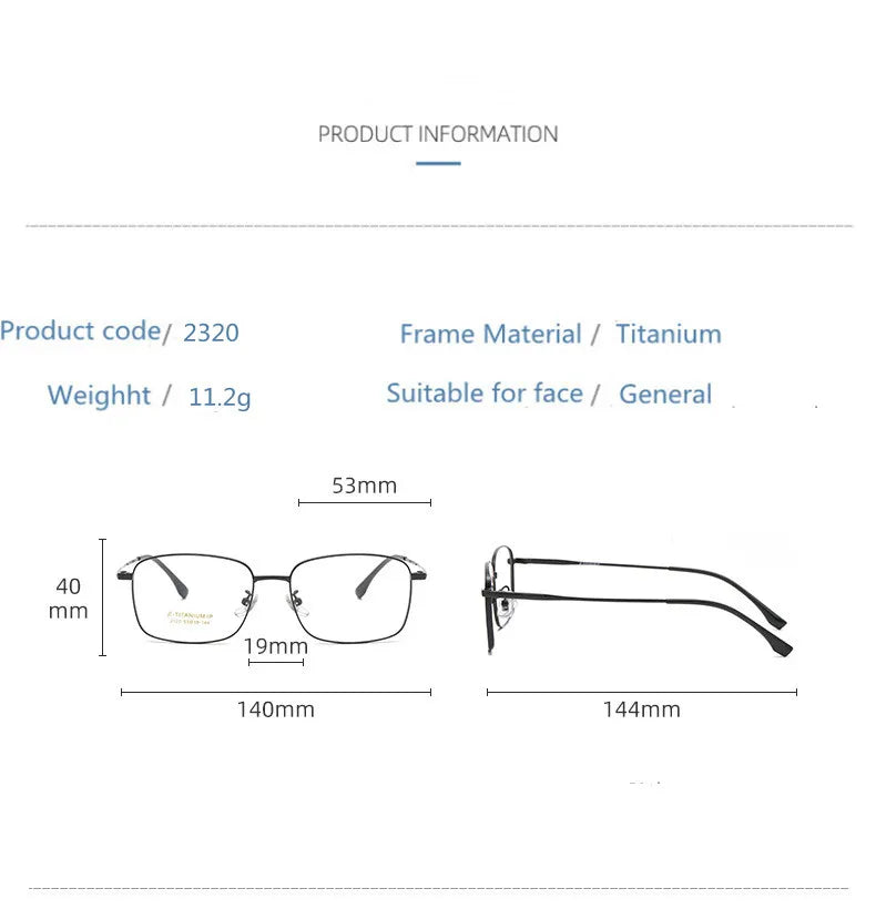 Kocolior Unisex Full Rim Square Titanium Eyeglasses 2320 Full Rim Kocolior