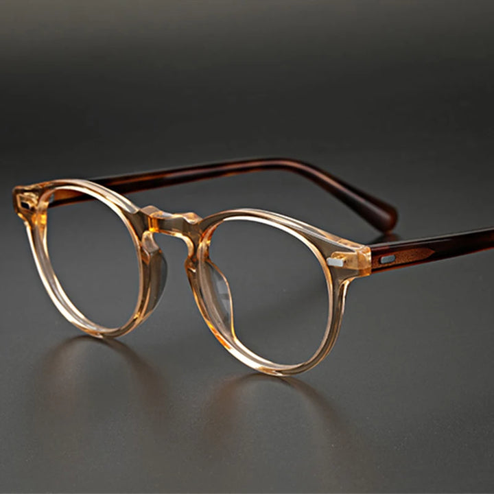 Hewei Unisex Full Rim Round Acetate Eyeglasses 0005 Full Rim Hewei brown