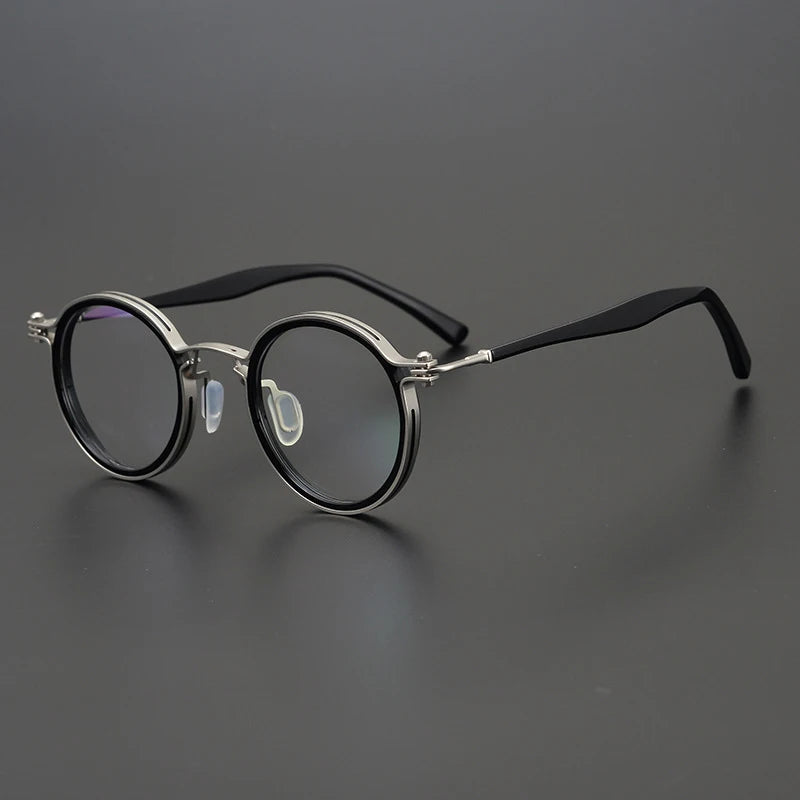 Gatenac Unisex Full Rim Round Acetate Titanium Frame Eyeglasses Gxyj576 Full Rim Gatenac 1