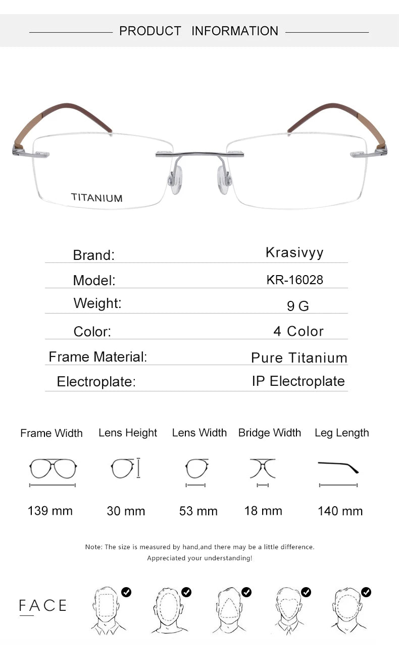 Krasivyy Unisex Rimless Square Oval Titanium Eyeglasses 316028