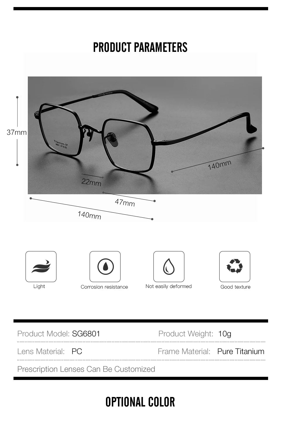 Muzz Unisex Full Rim Polygon Square Titanium Eyeglasses 416801