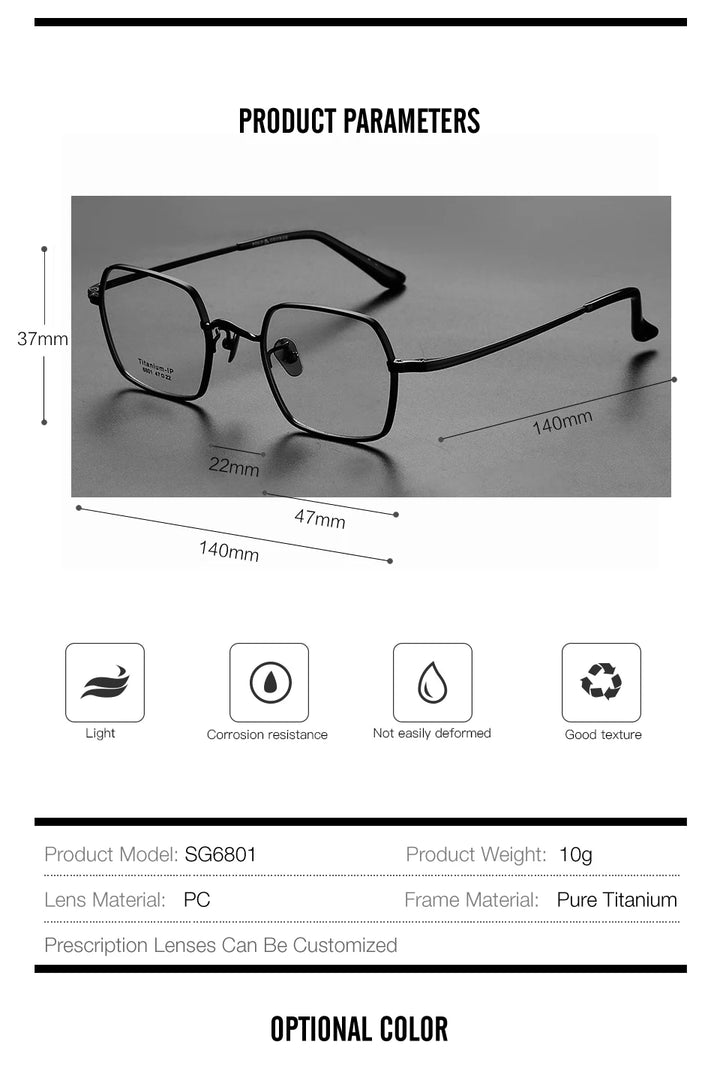 Muzz Unisex Full Rim Polygon Square Titanium Eyeglasses 416801