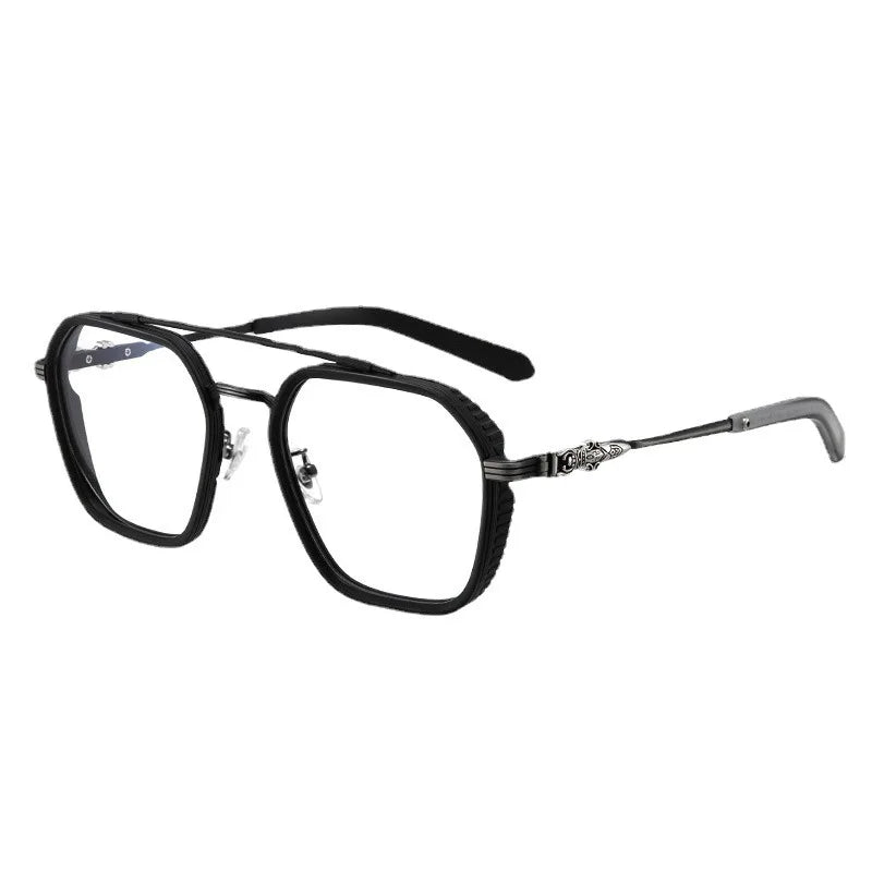 Kocolior Men's Full Rim Square Double Bridge Alloy Reading Glasses 82056 Reading Glasses Kocolior Anti blue 0 Black China