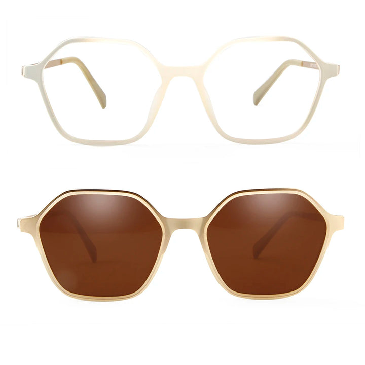 Esnbie Women's Full Rim Polygon Tr 90 Titanium Eyeglasses Clip On Sunglasses 8018 With Clip Ons Esnbie