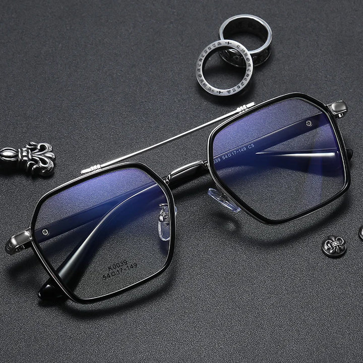 Kocolior Unisex Full Rim Square Acetate Double Bridge Titanium Eyeglasses 0039 Full Rim Kocolior