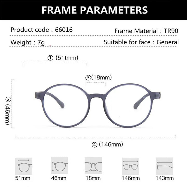 Kocolior Unisex Full Rim Round Tr 90 Hyperopic Reading Glasses 66016 Reading Glasses Kocolior
