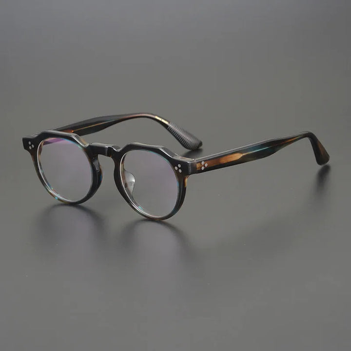 Hewei Unisex Full Rim Flat Top Round Acetate Eyeglasses 0008 Full Rim Hewei tortoise